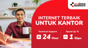 Banner layanan internet terbaik untuk kantor dari Java Digital Nusantara dengan kecepatan hingga 1 Gbps dan dukungan teknis 24 jam