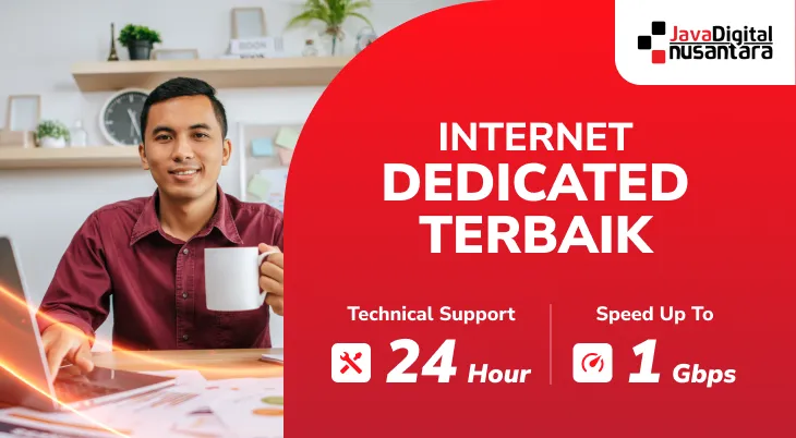 Banner layanan internet dedicated terbaik dari Java Digital Nusantara dengan kecepatan hingga 1 Gbps dan dukungan teknis 24 jam