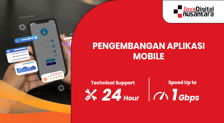Ilustrasi pengembangan aplikasi mobile dengan perangkat smartphone dan laptop